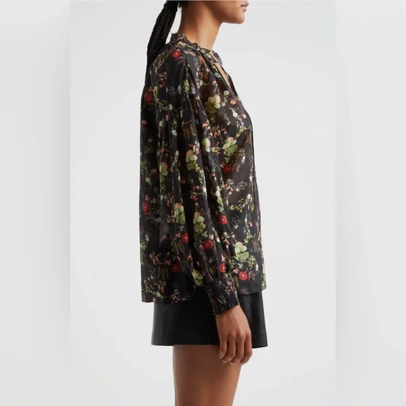 NWT Alice + Olivia Julius Tie Neck Tunic Top – Blush Kiss Black Floral Medium - Picture 2 of 8